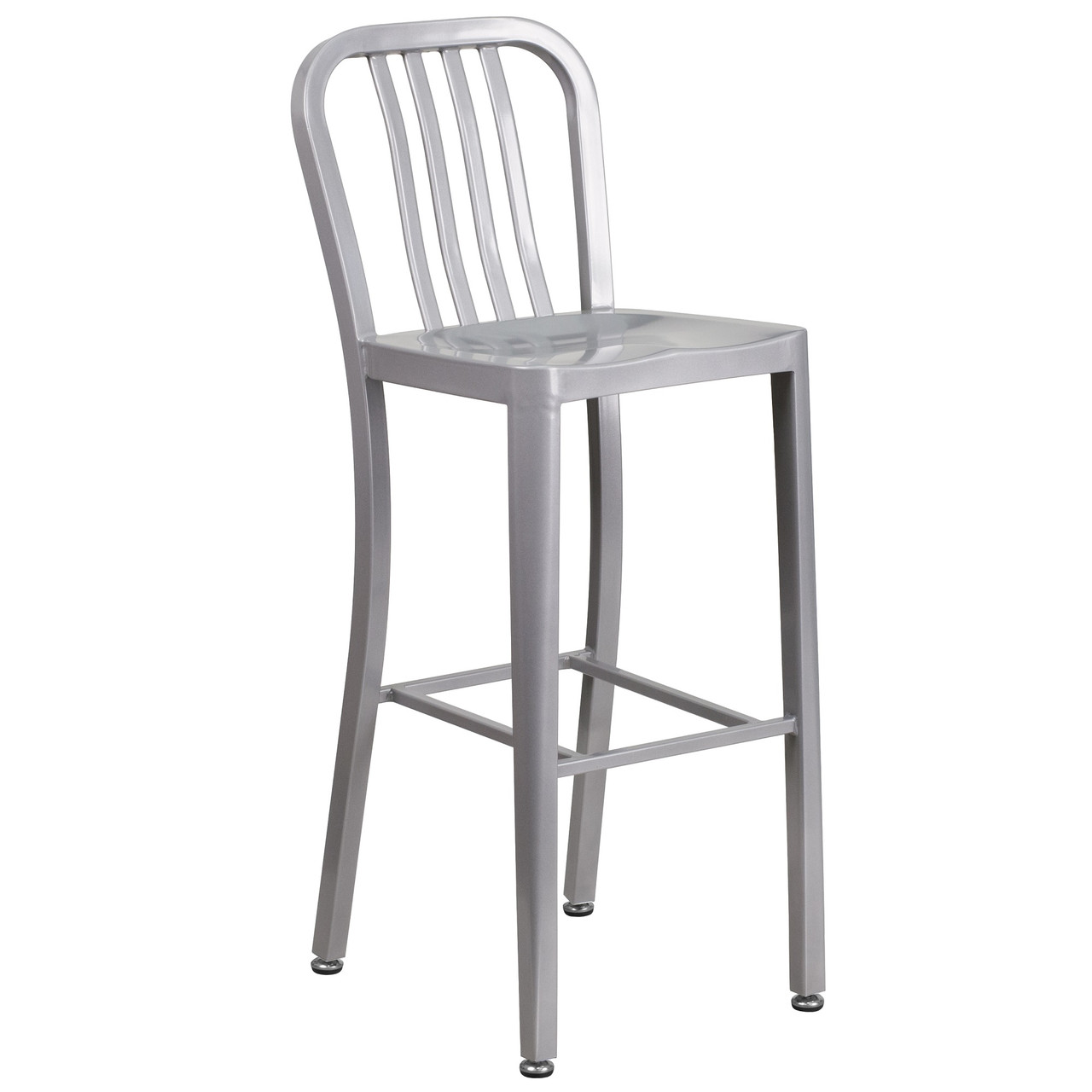 43'' Silver Industrial Outdoor Patio High Bar Stool with Vertical Slat